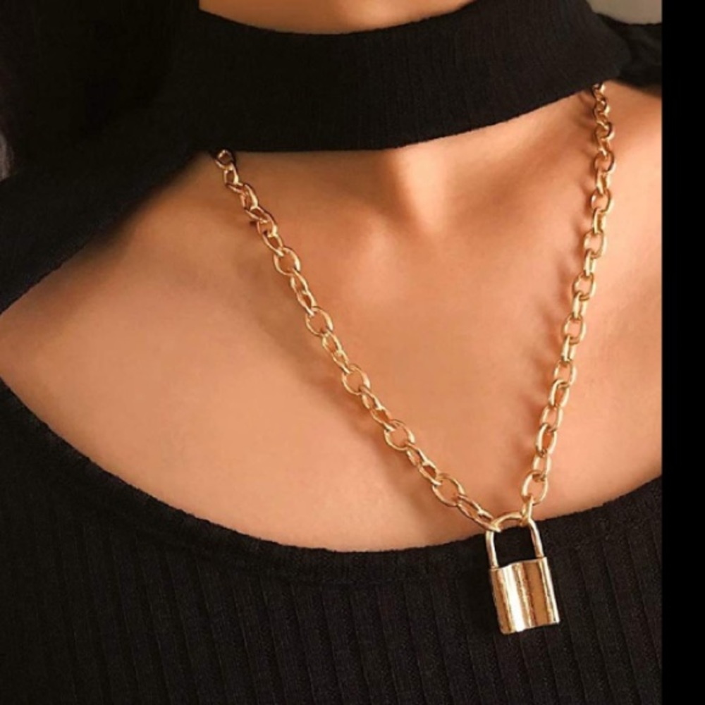 Gold Padlock Pendant Necklace